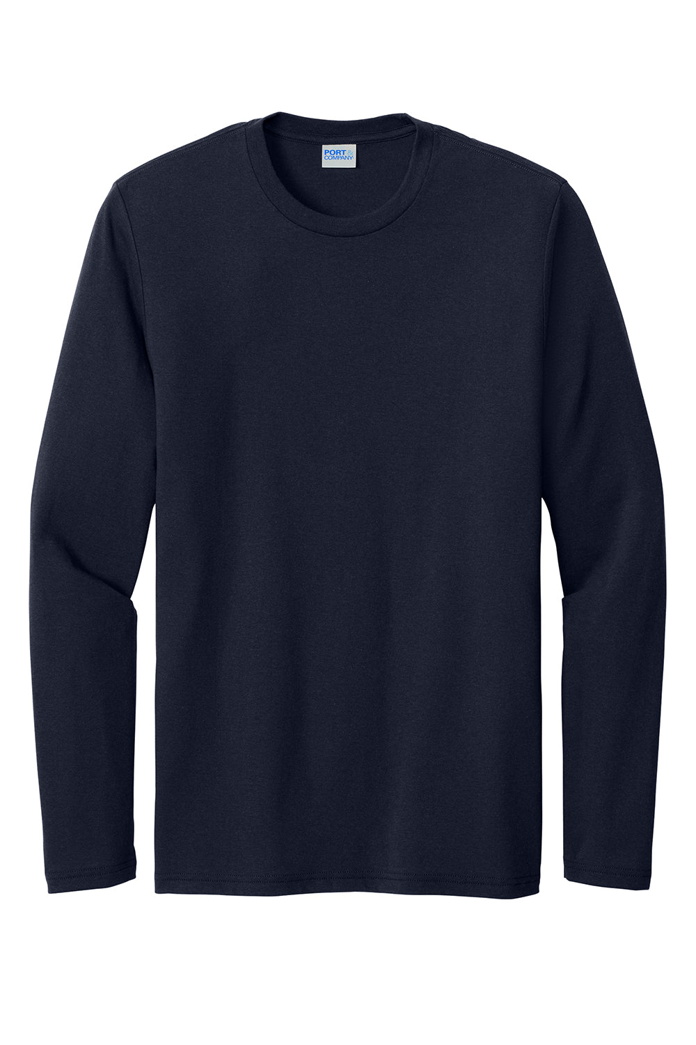 Port & Company PC330LS Mens Long Sleeve Crewneck T-Shirt Deep Navy Blue Flat Front