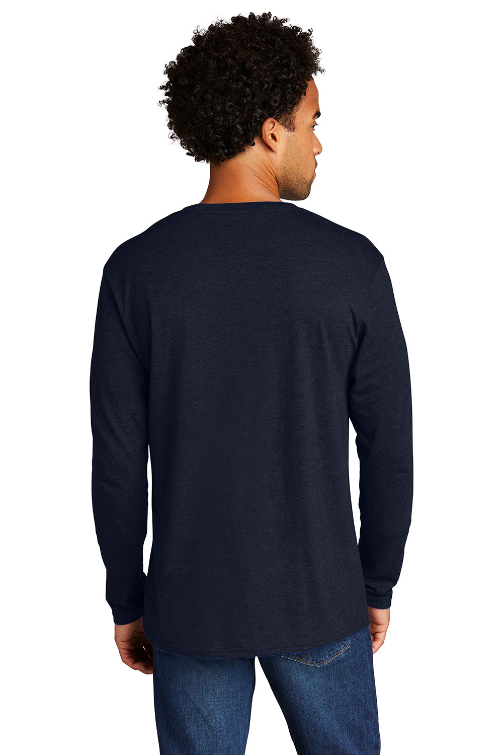 Port & Company PC330LS Mens Long Sleeve Crewneck T-Shirt Deep Navy Blue Model Back