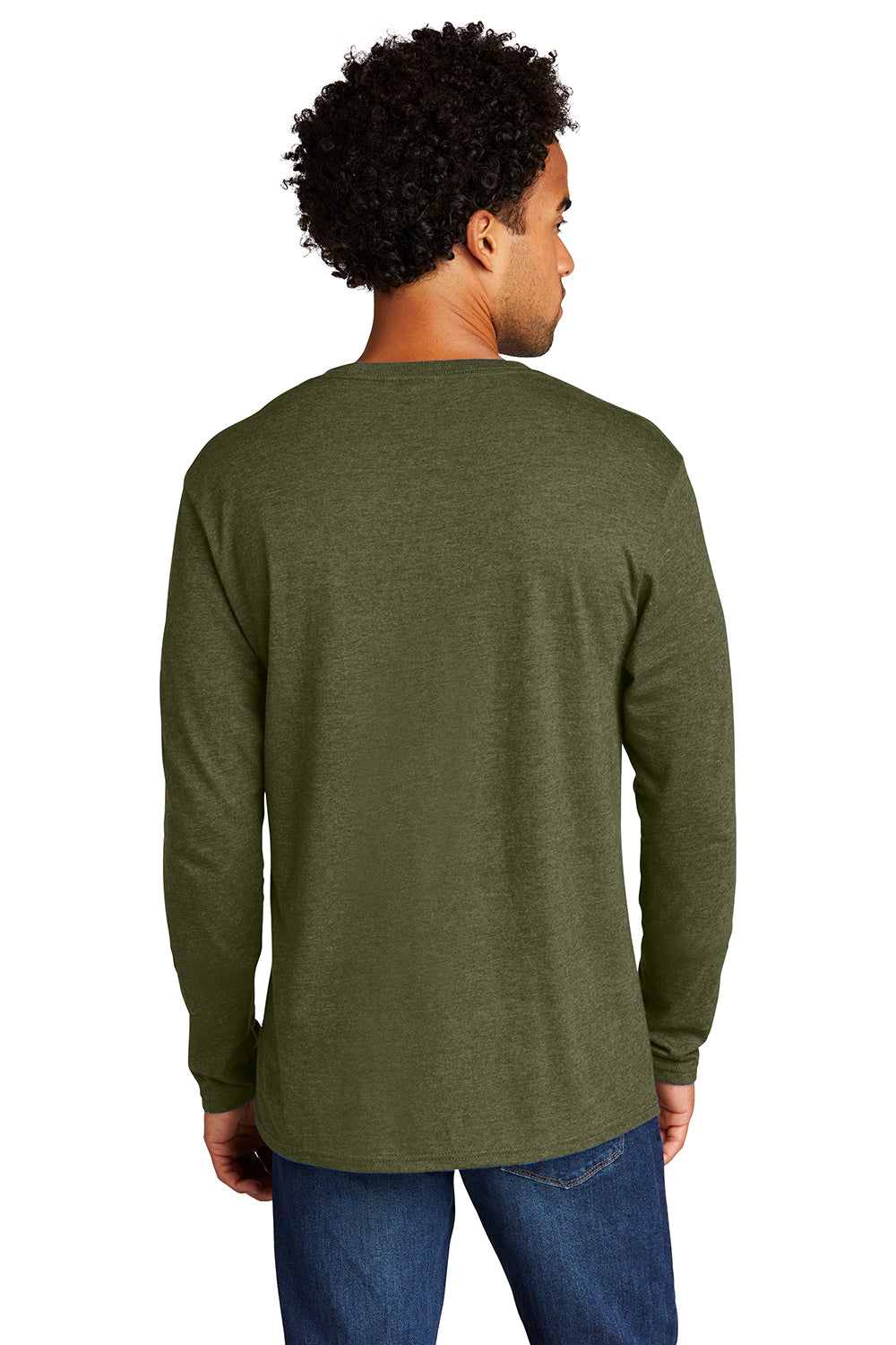 Port & Company PC330LS Mens Long Sleeve Crewneck T-Shirt Heather Military Green Model Back