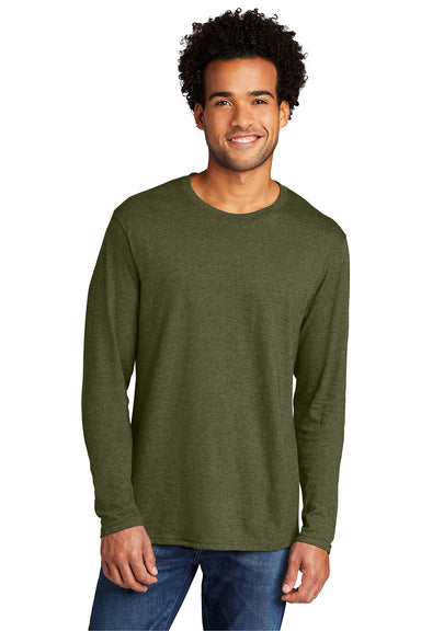 Port & Company PC330LS Mens Long Sleeve Crewneck T-Shirt Heather Military Green Model Front