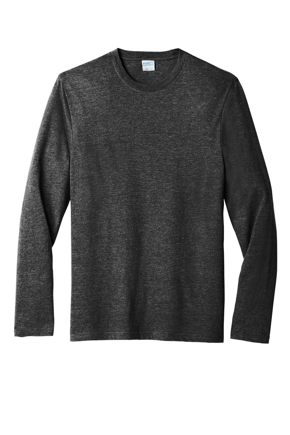 Port & Company PC330LS Mens Long Sleeve Crewneck T-Shirt Heather Black Flat Front