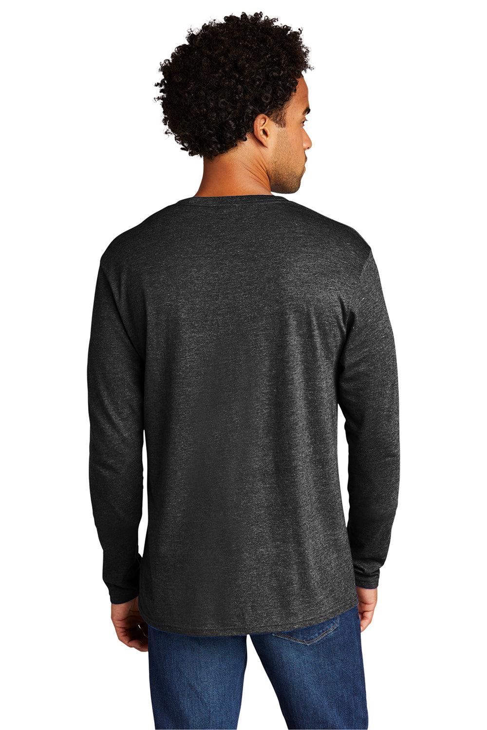 Port & Company PC330LS Mens Long Sleeve Crewneck T-Shirt Heather Black Model Back