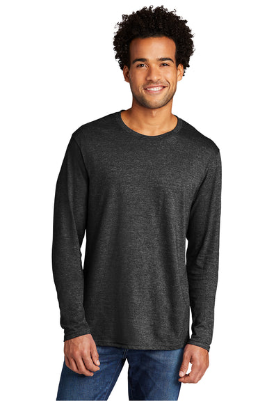 Port & Company PC330LS Mens Long Sleeve Crewneck T-Shirt Heather Black Model Front