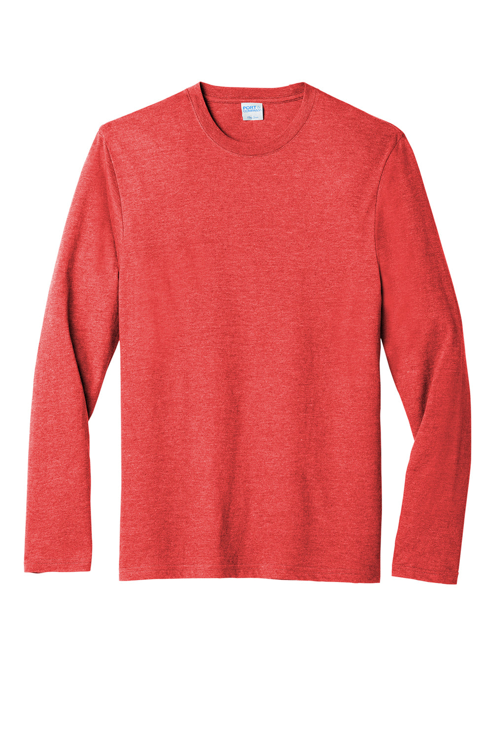 Port & Company PC330LS Mens Long Sleeve Crewneck T-Shirt Heather Bright Red Flat Front