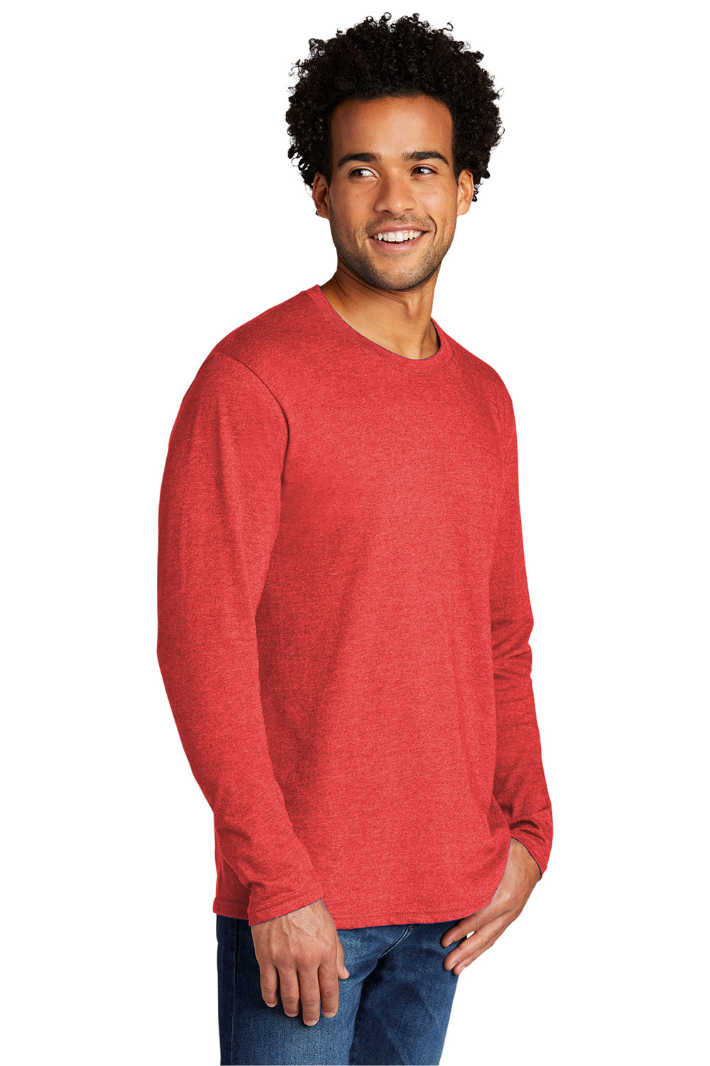 Port & Company PC330LS Mens Long Sleeve Crewneck T-Shirt Heather Bright Red Model 3q