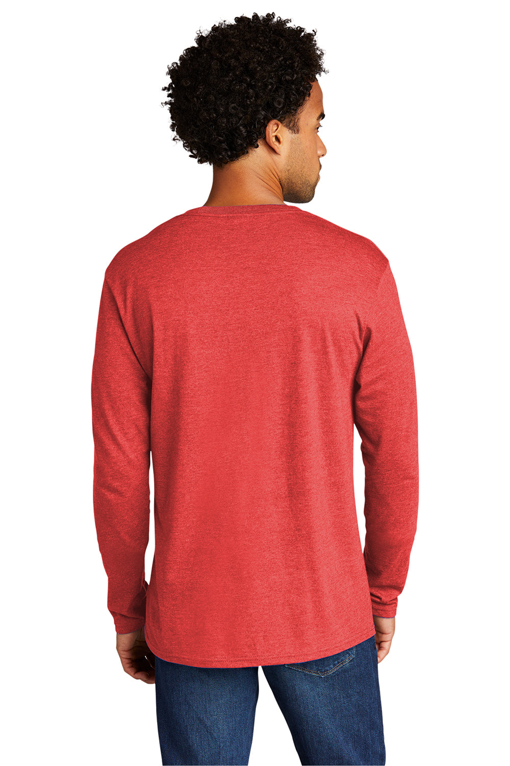 Port & Company PC330LS Mens Long Sleeve Crewneck T-Shirt Heather Bright Red Model Back