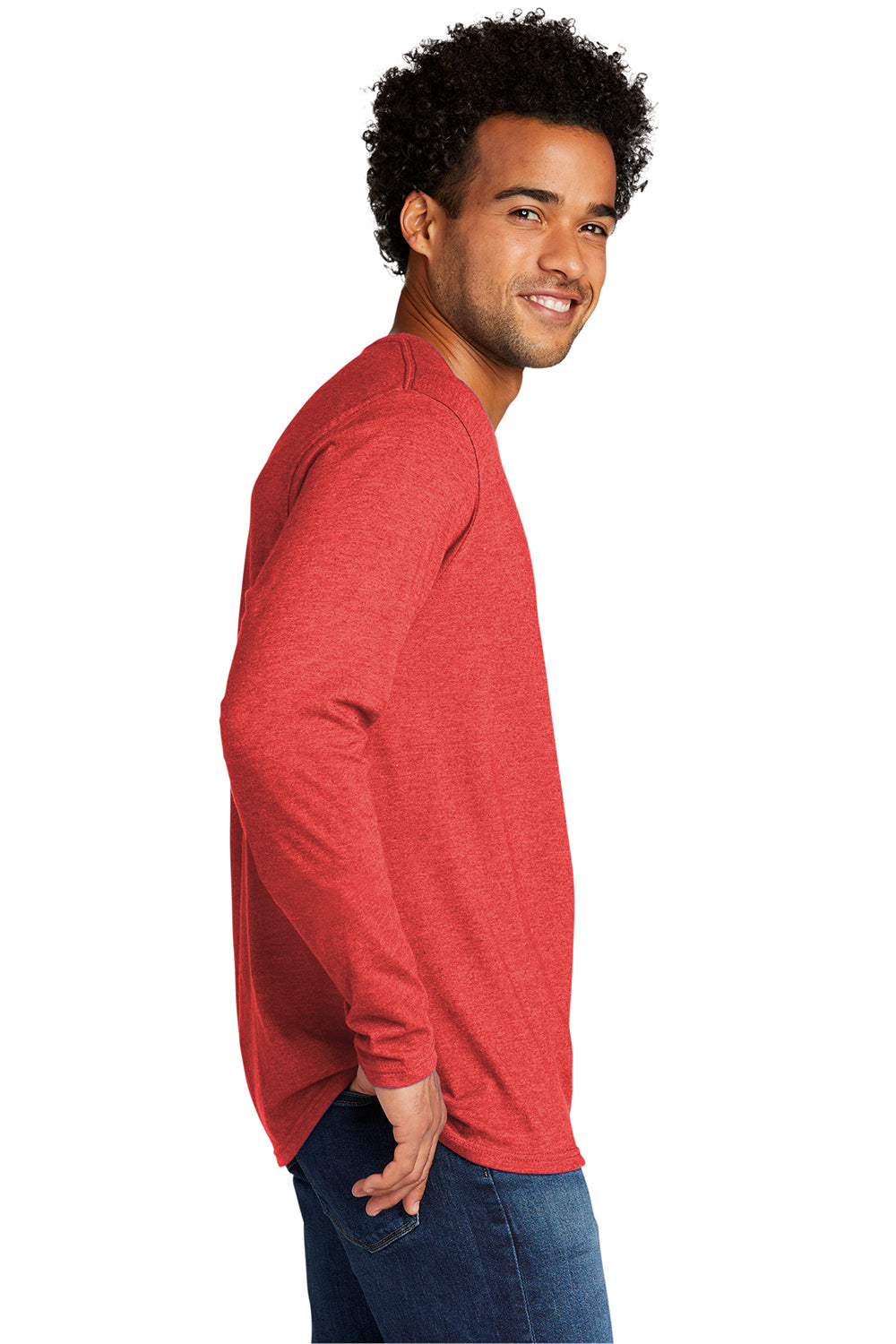 Port & Company PC330LS Mens Long Sleeve Crewneck T-Shirt Heather Bright Red Model Side