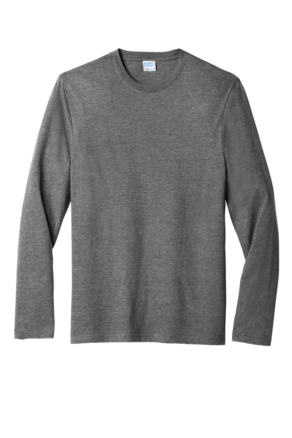 Port & Company PC330LS Mens Long Sleeve Crewneck T-Shirt Heather Graphite Grey Flat Front