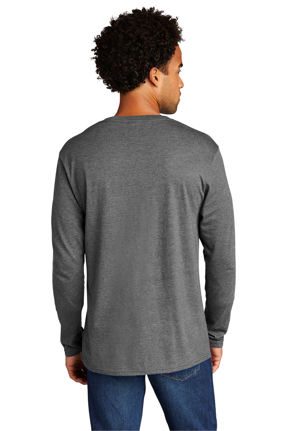 Port & Company PC330LS Mens Long Sleeve Crewneck T-Shirt Heather Graphite Grey Model Back