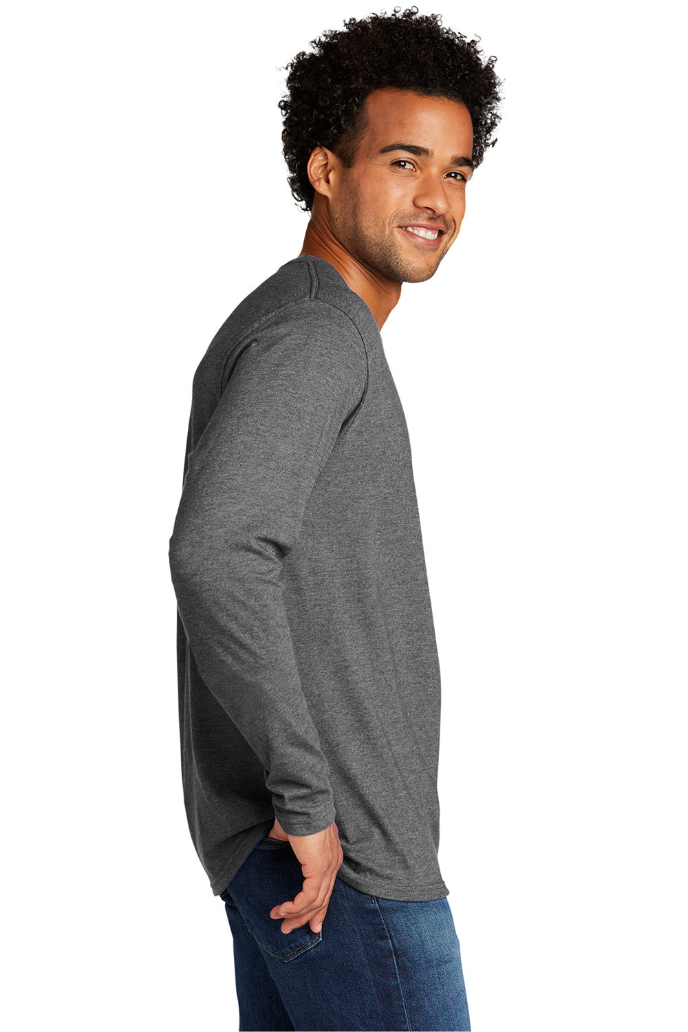 Port & Company PC330LS Mens Long Sleeve Crewneck T-Shirt Heather Graphite Grey Model Side