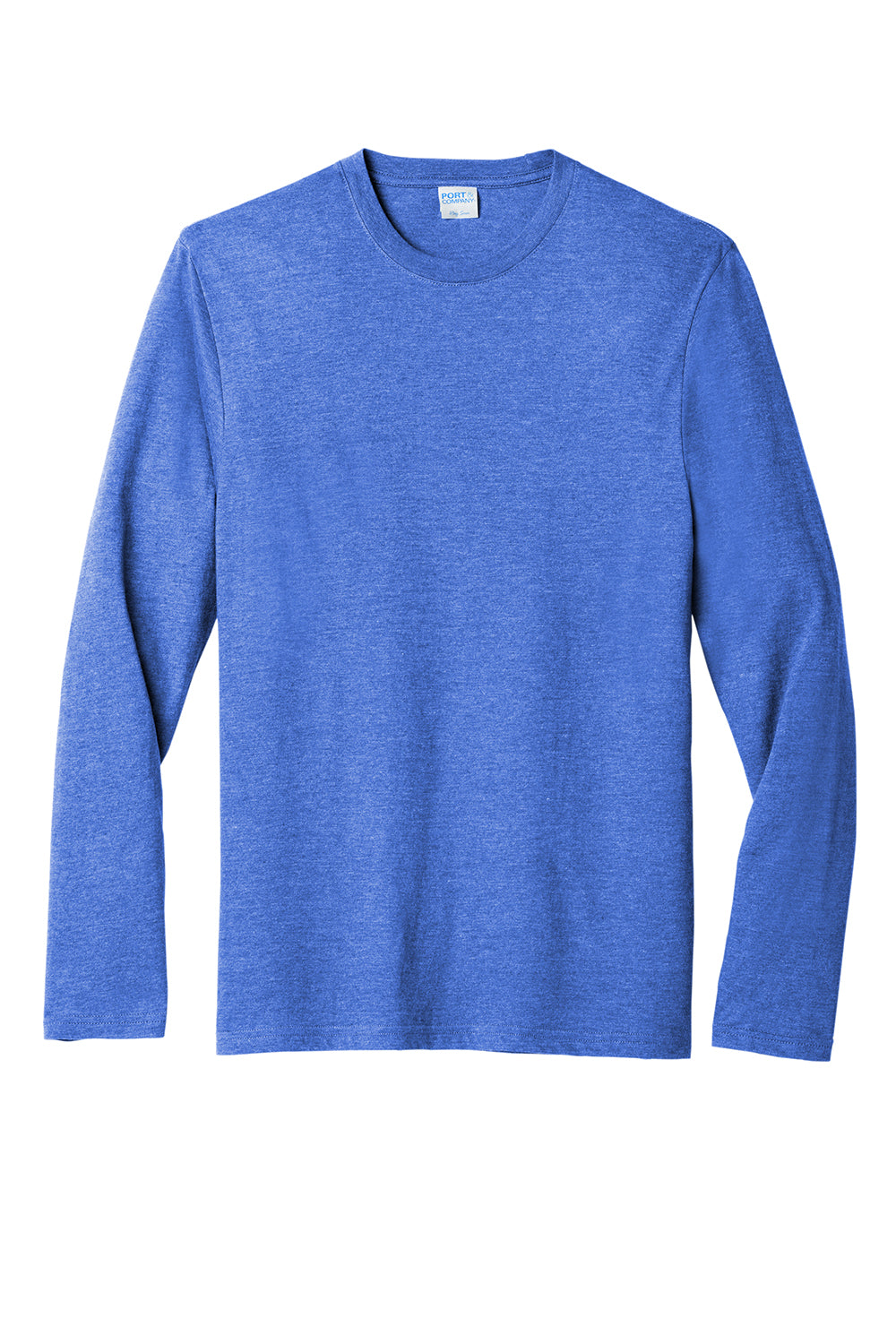 Port & Company PC330LS Mens Long Sleeve Crewneck T-Shirt Heather Royal Blue Flat Front