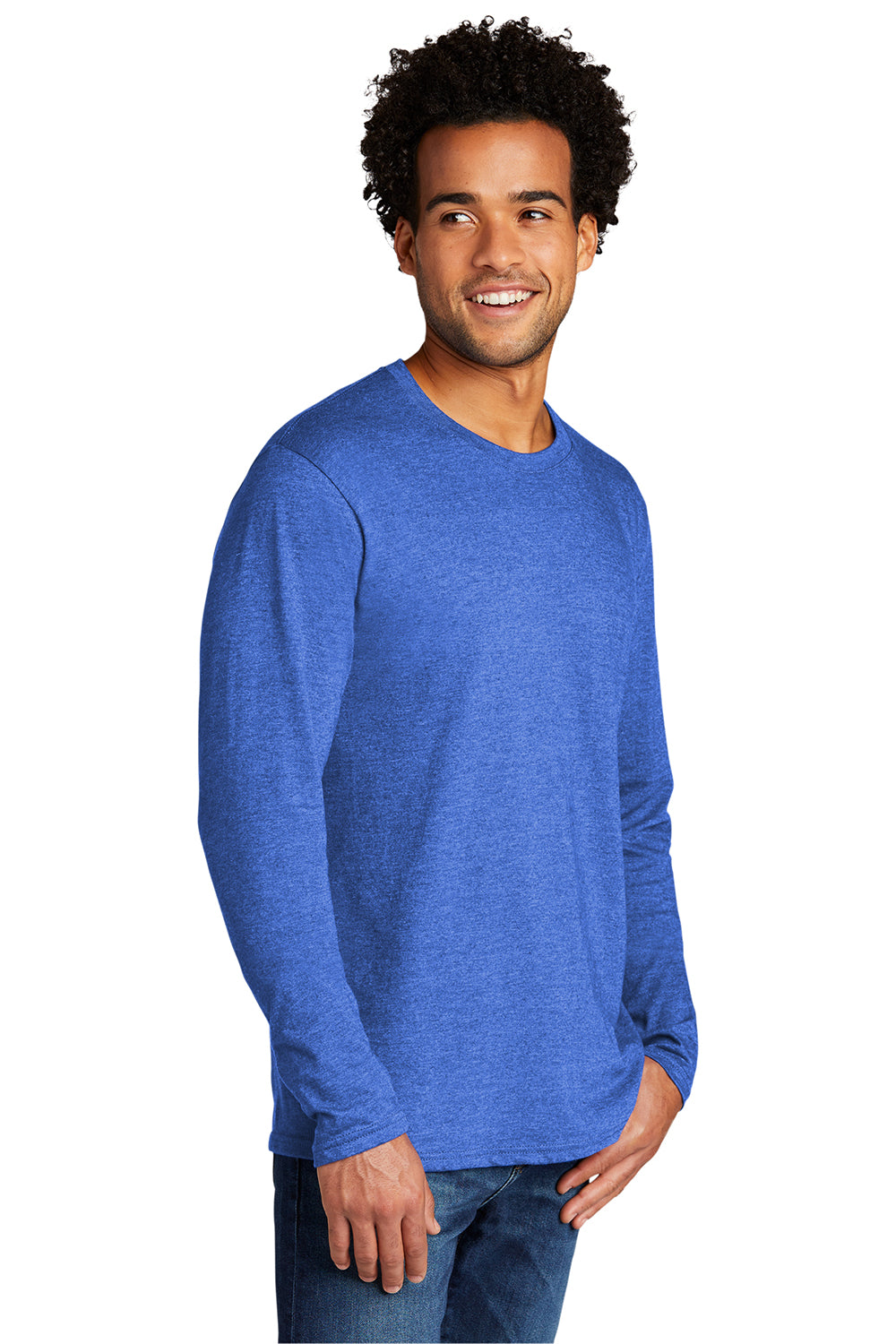 Port & Company PC330LS Mens Long Sleeve Crewneck T-Shirt Heather Royal Blue Model 3q