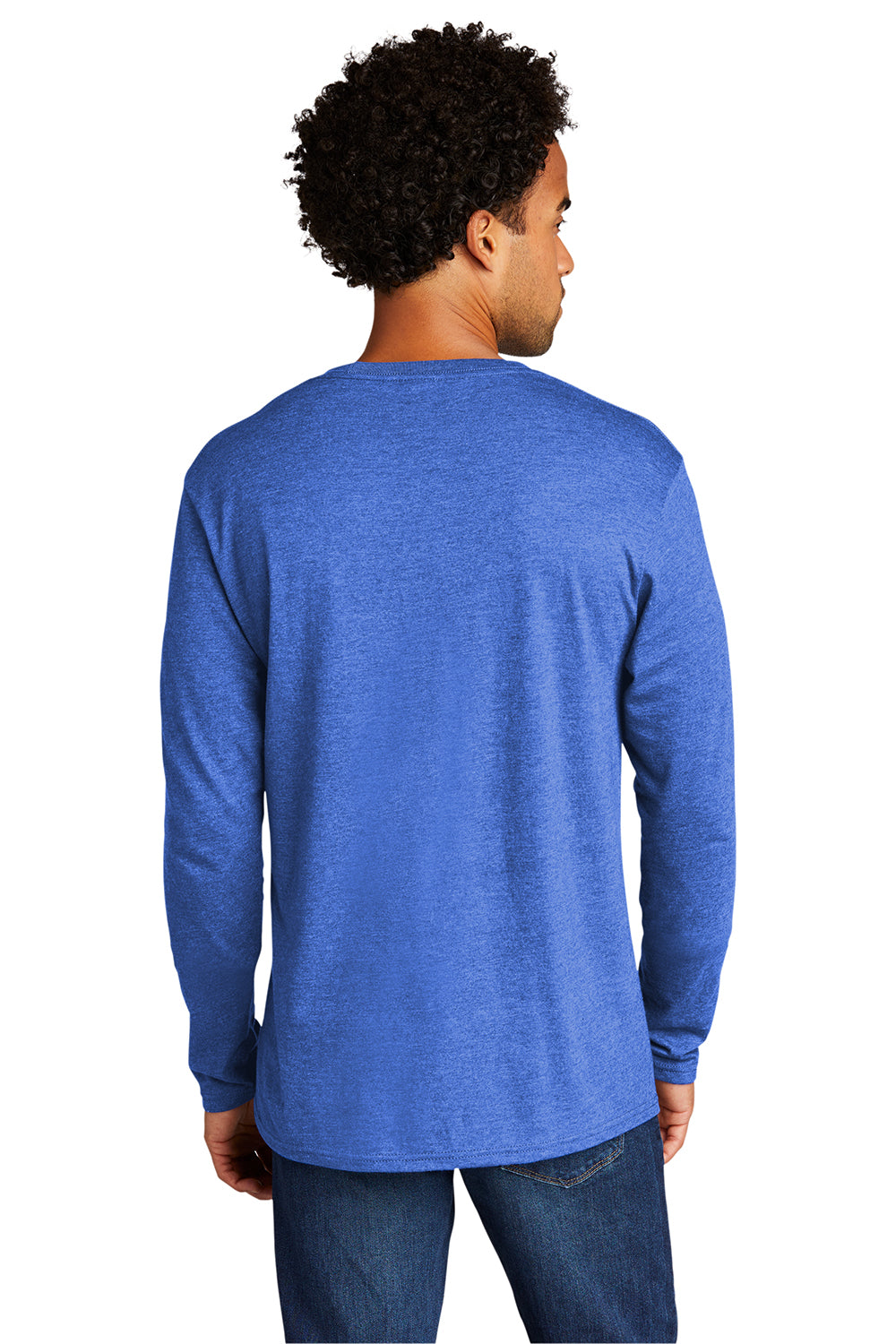 Port & Company PC330LS Mens Long Sleeve Crewneck T-Shirt Heather Royal Blue Model Back