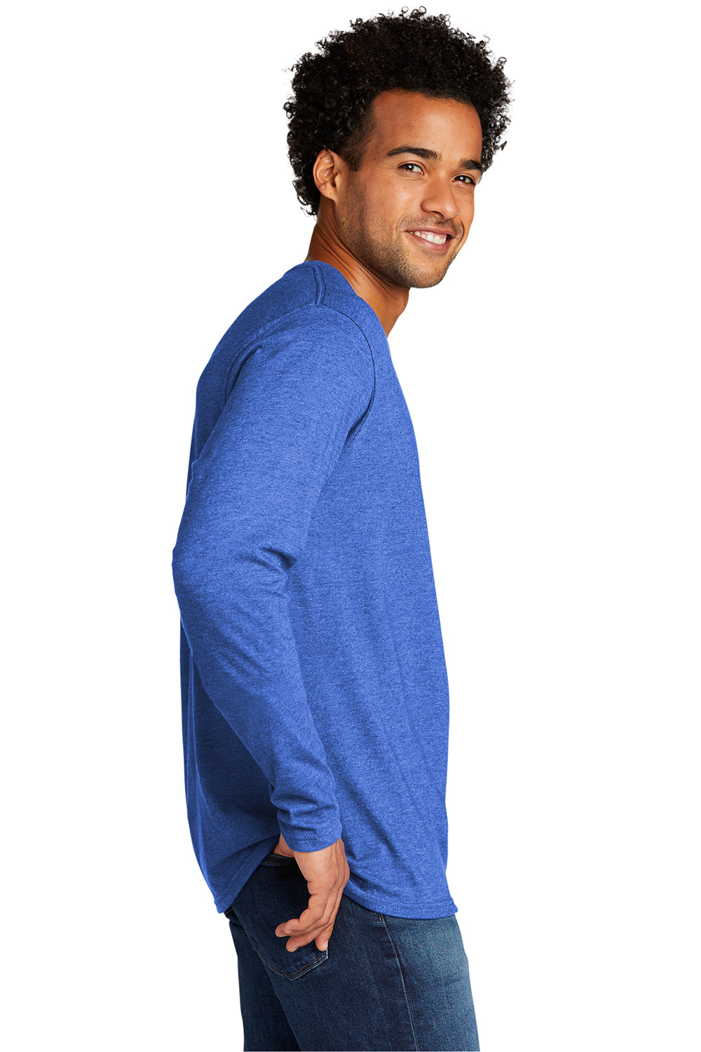 Port & Company PC330LS Mens Long Sleeve Crewneck T-Shirt Heather Royal Blue Model Side