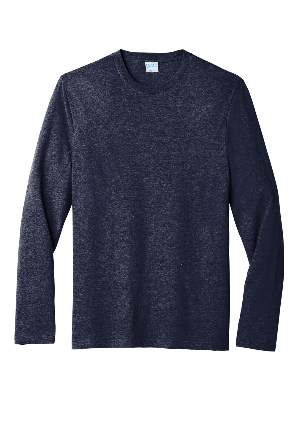 Port & Company PC330LS Mens Long Sleeve Crewneck T-Shirt Heather Team Navy Blue Flat Front