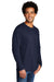 Port & Company PC330LS Mens Long Sleeve Crewneck T-Shirt Heather Team Navy Blue Model 3q