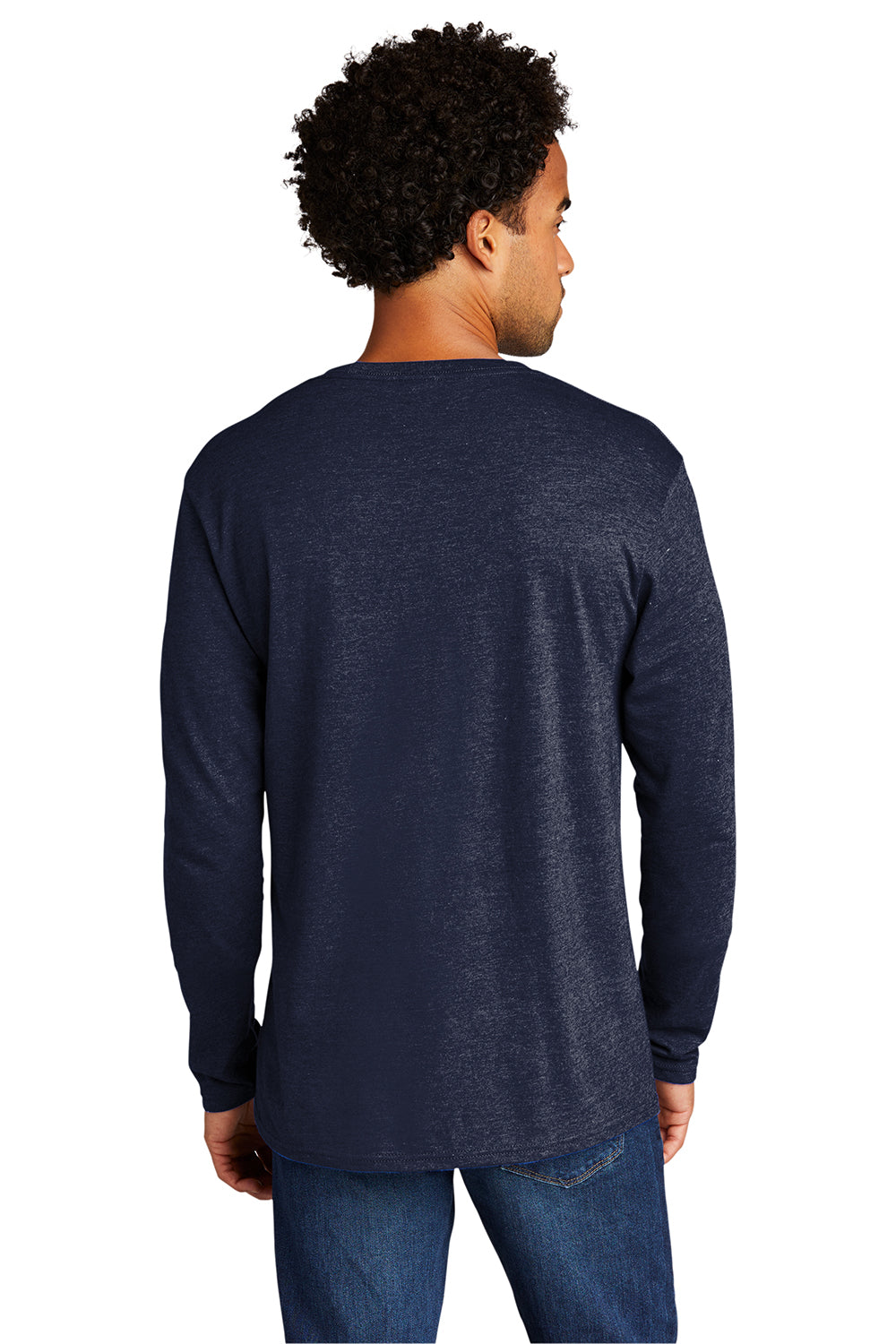 Port & Company PC330LS Mens Long Sleeve Crewneck T-Shirt Heather Team Navy Blue Model Back