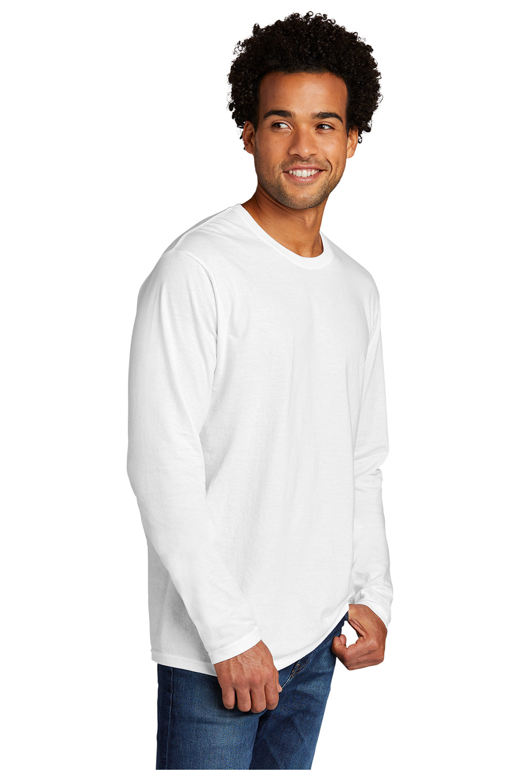 Port & Company PC330LS Mens Long Sleeve Crewneck T-Shirt White Model 3q