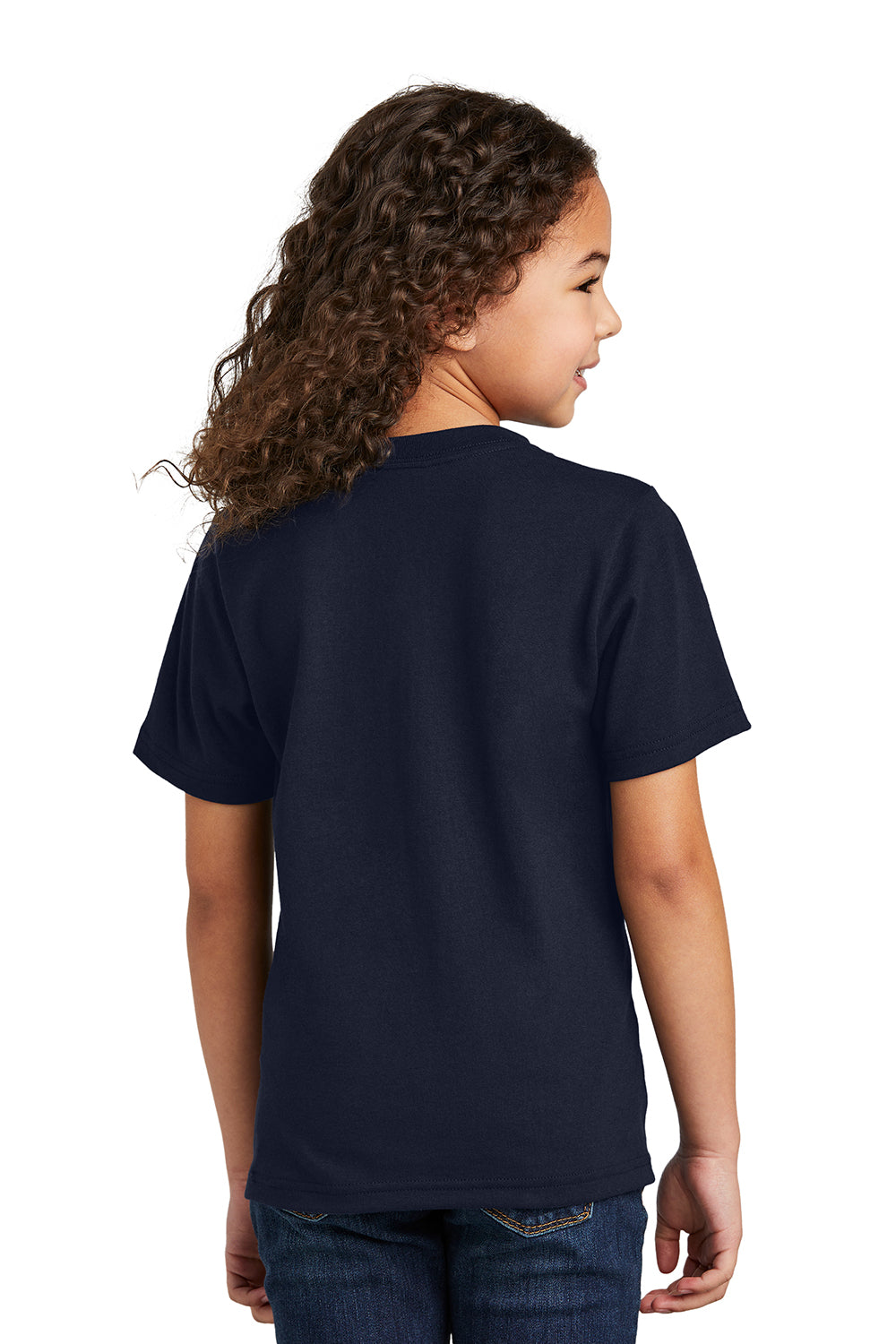 Port & Company PC330Y Youth Short Sleeve Crewneck T-Shirt Deep Navy Blue Model Back