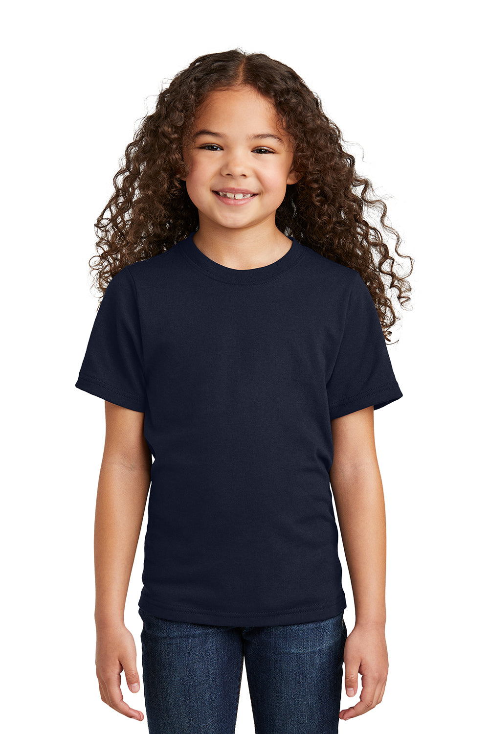 Port & Company PC330Y Youth Short Sleeve Crewneck T-Shirt Deep Navy Blue Model Front