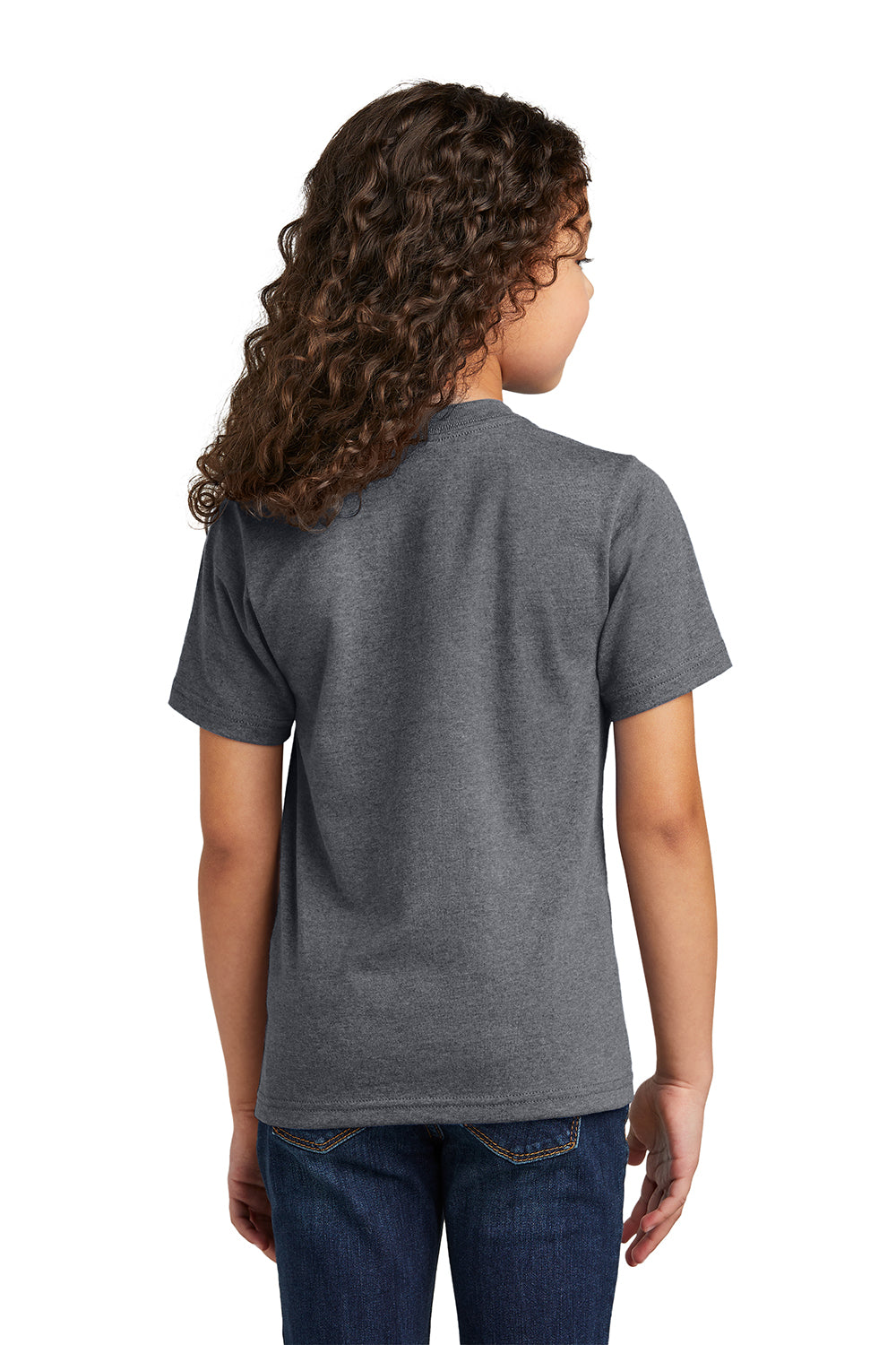 Port & Company PC330Y Youth Short Sleeve Crewneck T-Shirt Heather Graphite Grey Model Back