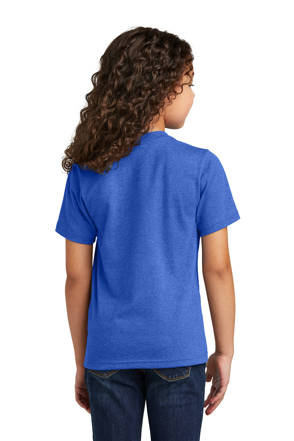 Port & Company PC330Y Youth Short Sleeve Crewneck T-Shirt Heather Royal Blue Model Back