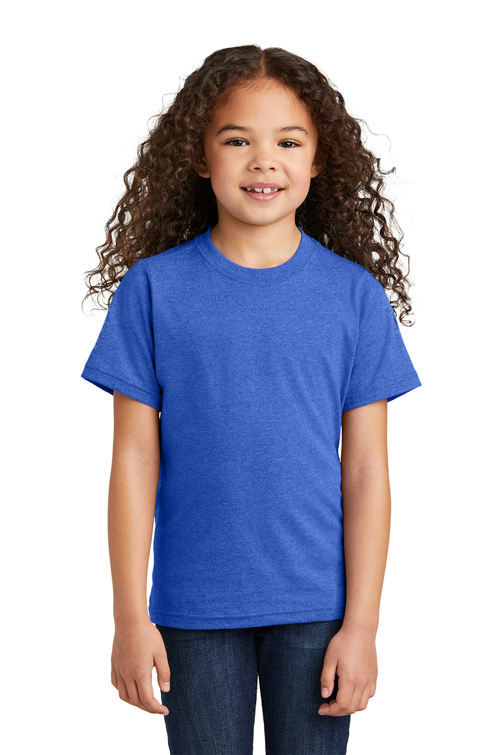 Port & Company PC330Y Youth Short Sleeve Crewneck T-Shirt Heather Royal Blue Model Front