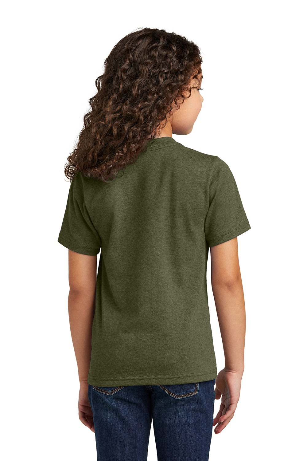 Port & Company PC330Y Youth Short Sleeve Crewneck T-Shirt Heather Military Green Model Back