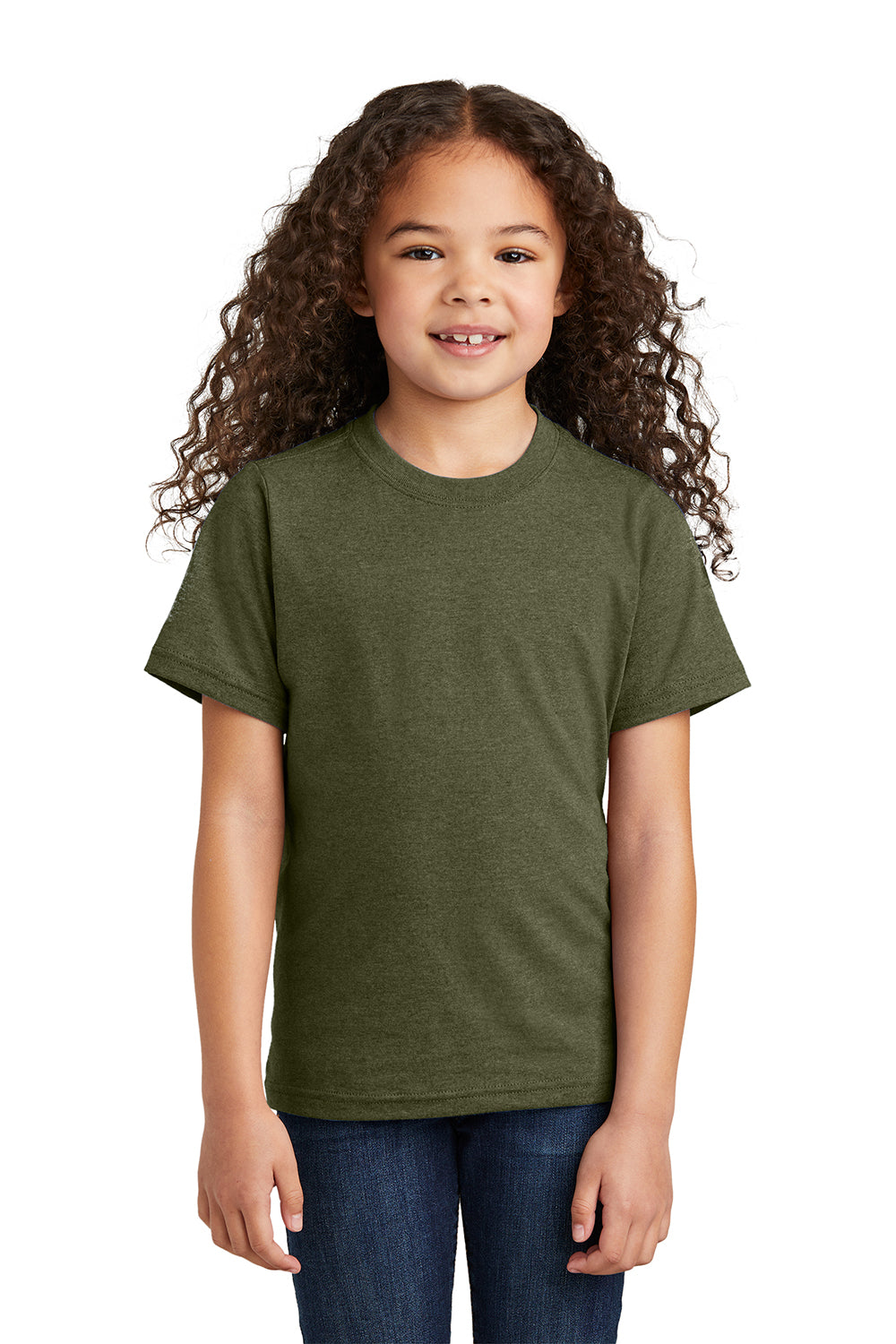 Port & Company PC330Y Youth Short Sleeve Crewneck T-Shirt Heather Military Green Model Front