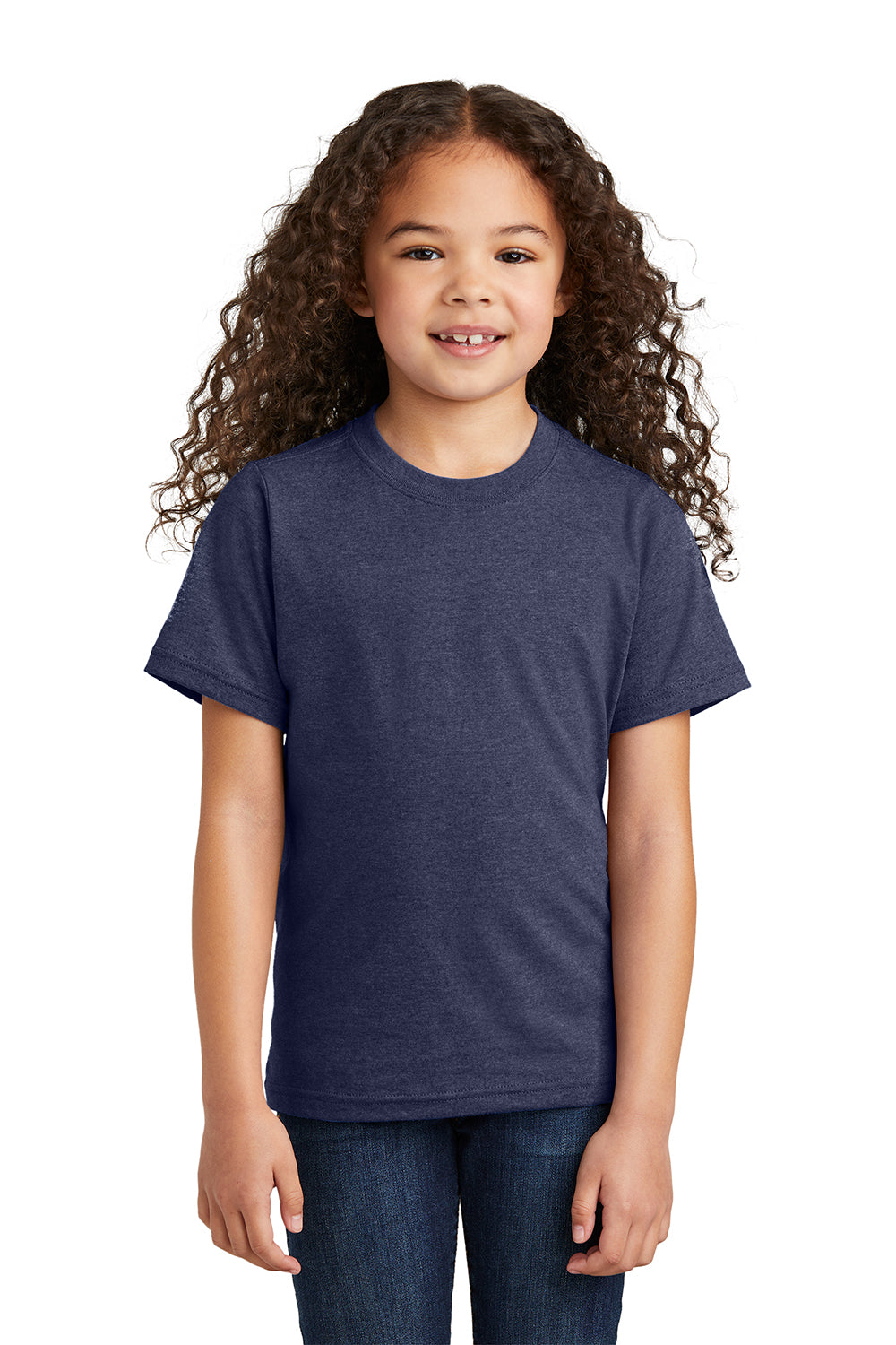 Port & Company PC330Y Youth Short Sleeve Crewneck T-Shirt Heather Team Navy Blue Model Front