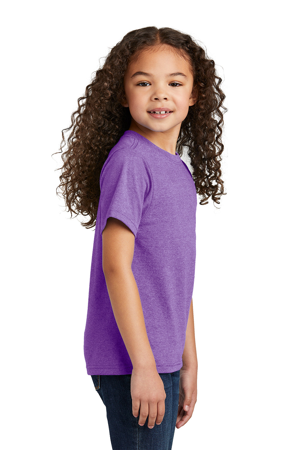 Port & Company PC330Y Youth Short Sleeve Crewneck T-Shirt Heather Team Purple Model Side