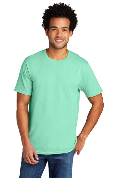 Port & Company PC330 Mens Short Sleeve Crewneck T-Shirt Heather Jadeite Green Model Front