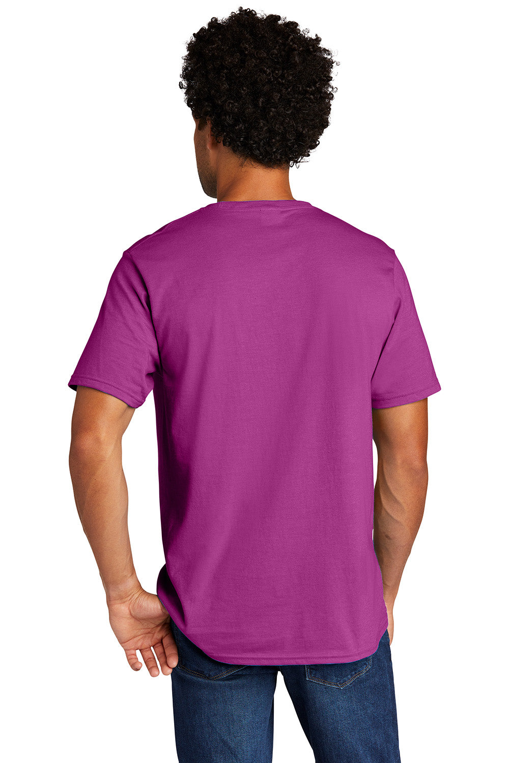 Port & Company PC330 Mens Short Sleeve Crewneck T-Shirt Heather Raspberry Pink Model Back