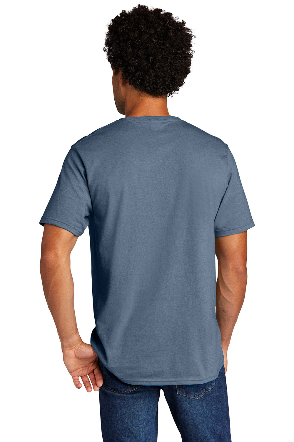 Port & Company PC330 Mens Short Sleeve Crewneck T-Shirt Heather Steel Blue Model Back