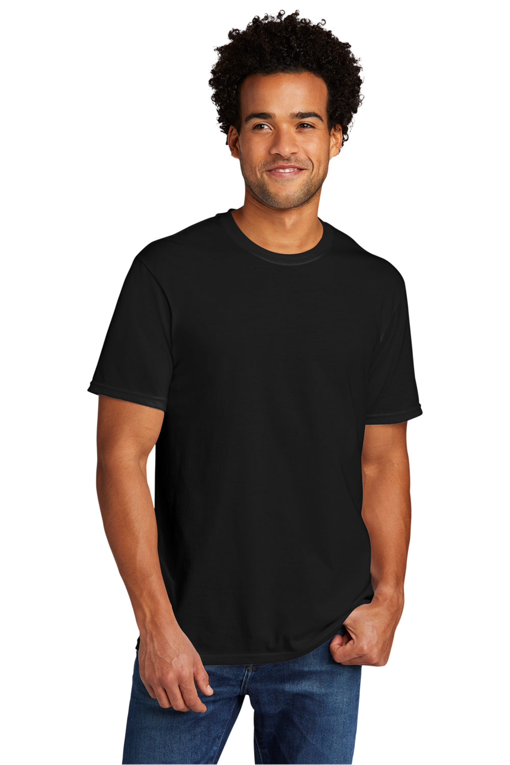 Port & Company PC330 Mens Short Sleeve Crewneck T-Shirt Black Model Front