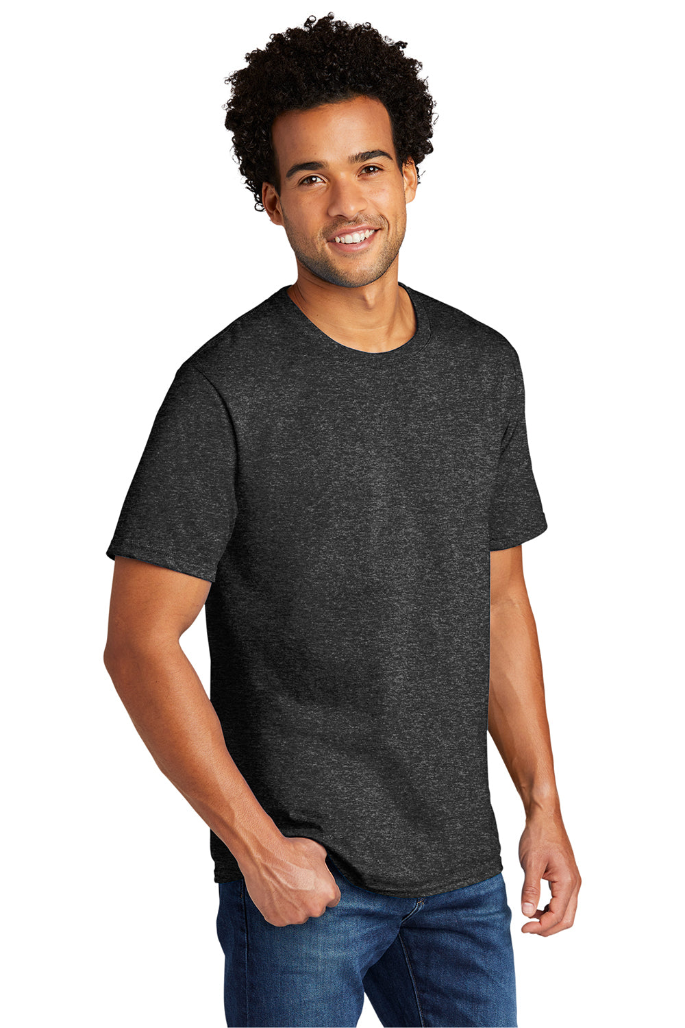 Port & Company PC330 Mens Short Sleeve Crewneck T-Shirt Heather Black Model 3q