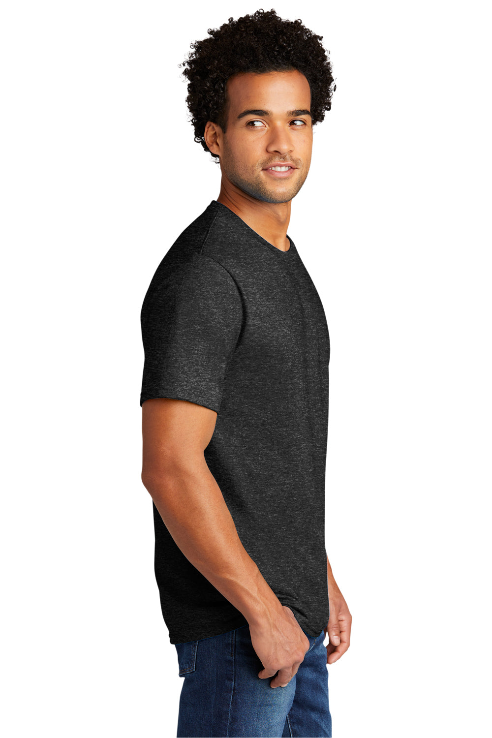 Port & Company PC330 Mens Short Sleeve Crewneck T-Shirt Heather Black Model Side