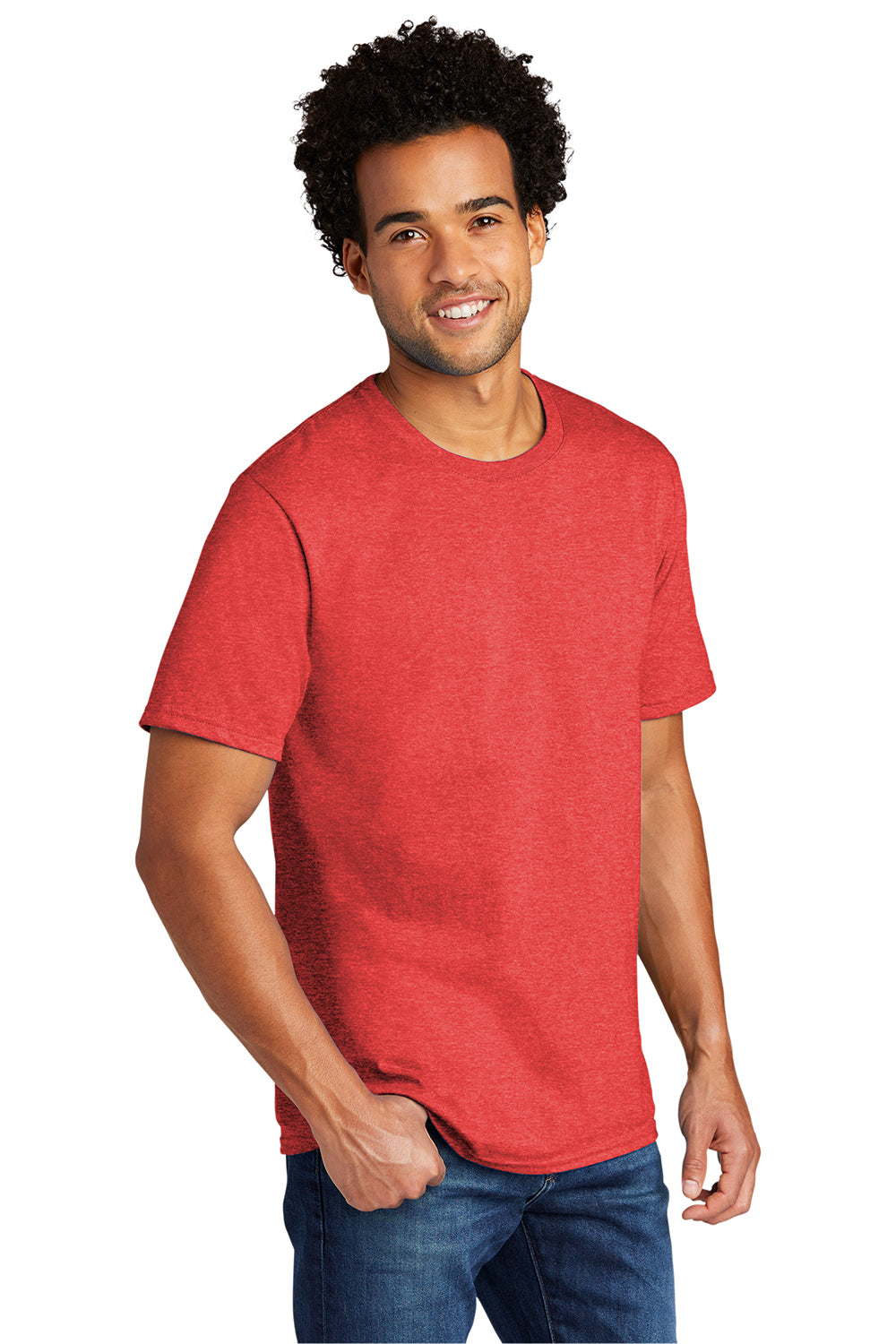 Port & Company PC330 Mens Short Sleeve Crewneck T-Shirt Heather Bright Red Model 3q