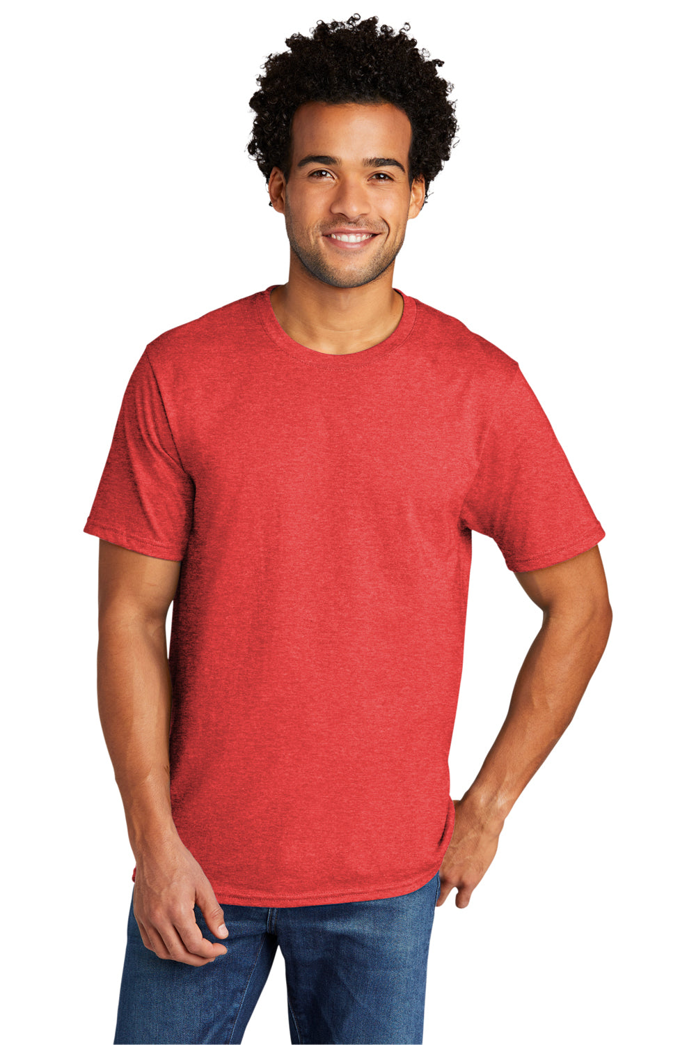 Port & Company PC330 Mens Short Sleeve Crewneck T-Shirt Heather Bright Red Model Front