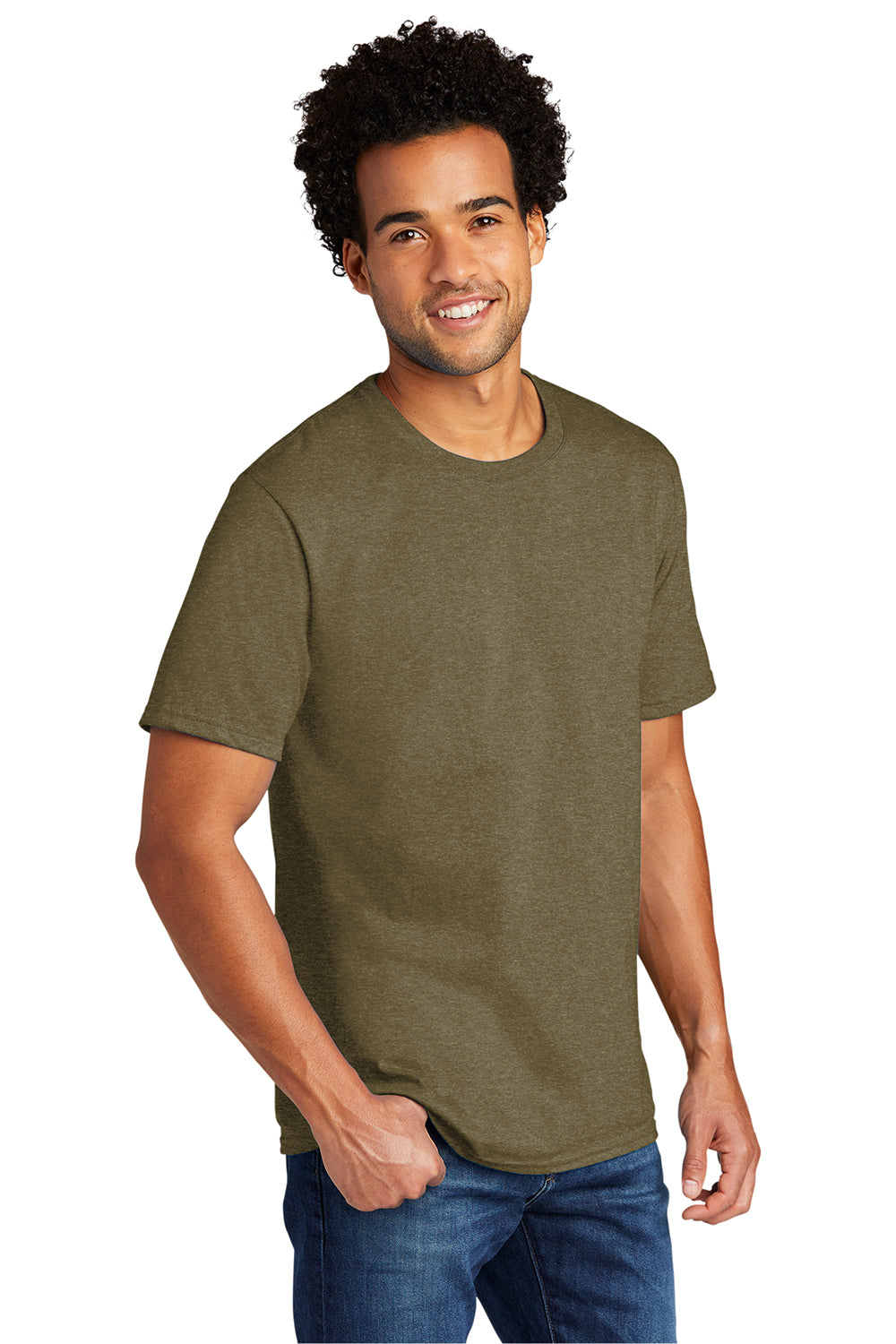 Port & Company PC330 Mens Short Sleeve Crewneck T-Shirt Heather Coyote Brown Model 3q