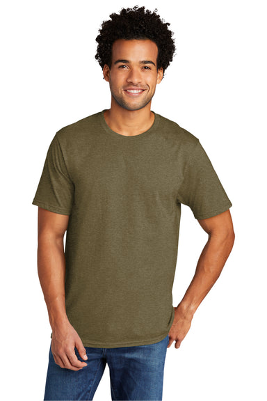 Port & Company PC330 Mens Short Sleeve Crewneck T-Shirt Heather Coyote Brown Model Front