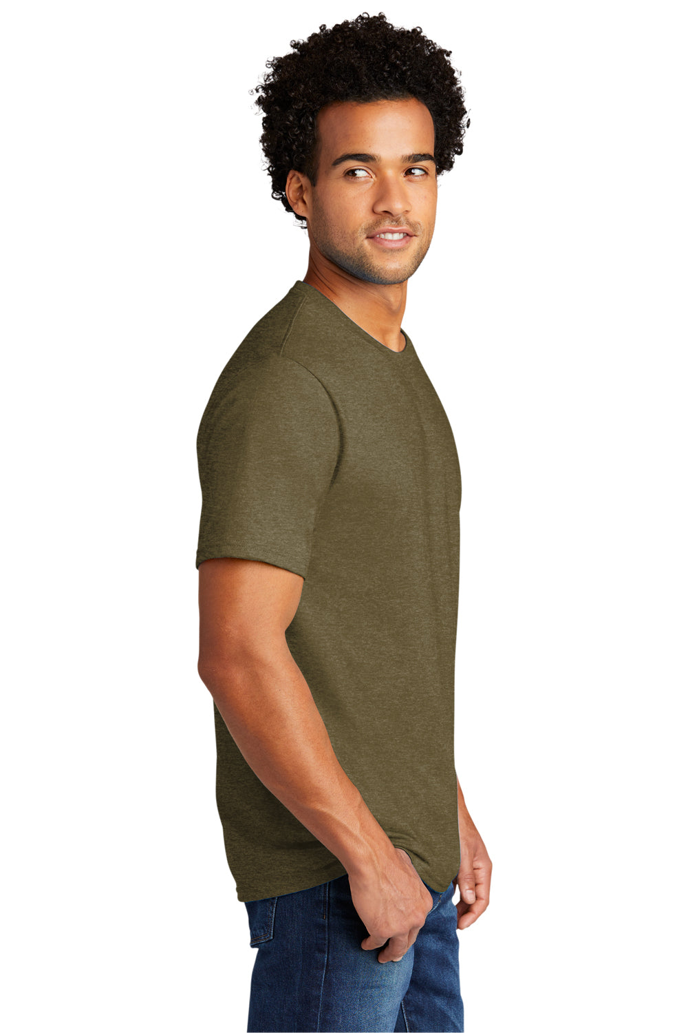 Port & Company PC330 Mens Short Sleeve Crewneck T-Shirt Heather Coyote Brown Model Side