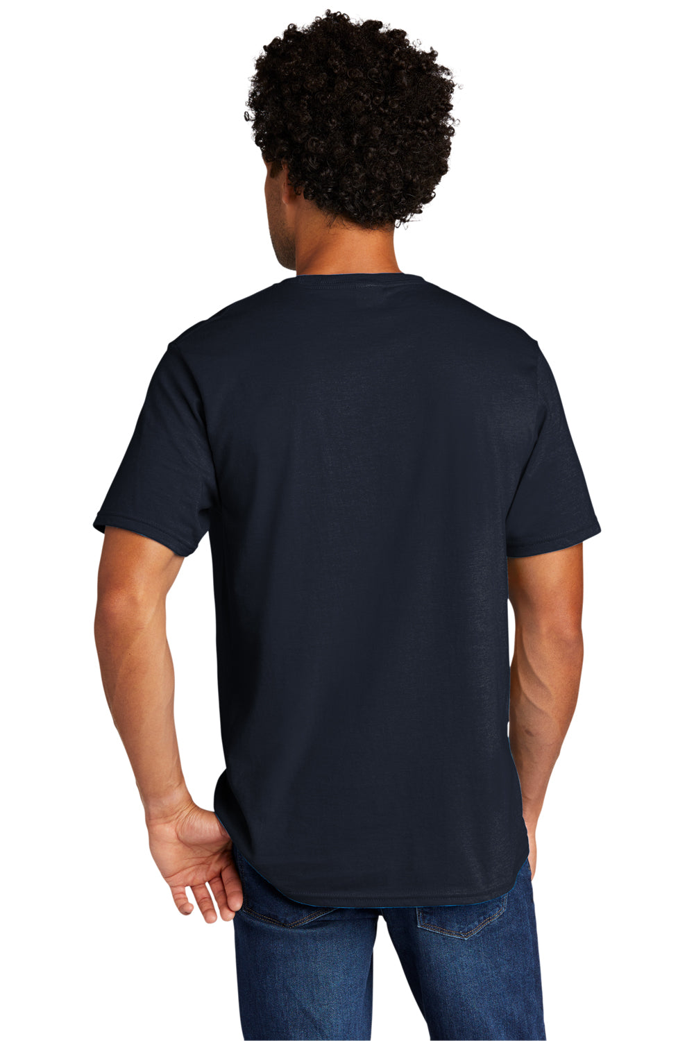 Port & Company PC330 Mens Short Sleeve Crewneck T-Shirt Deep Navy Blue Model Back