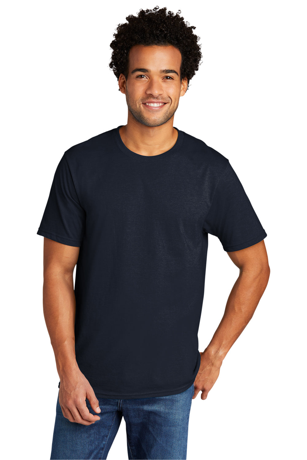 Port & Company PC330 Mens Short Sleeve Crewneck T-Shirt Deep Navy Blue Model Front