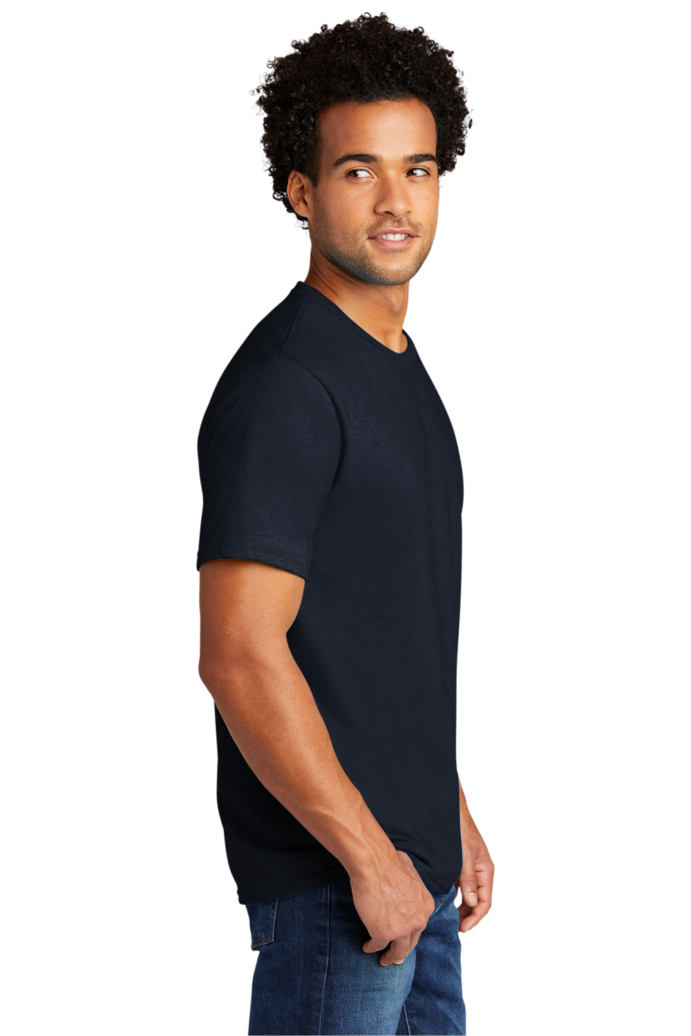 Port & Company PC330 Mens Short Sleeve Crewneck T-Shirt Deep Navy Blue Model Side