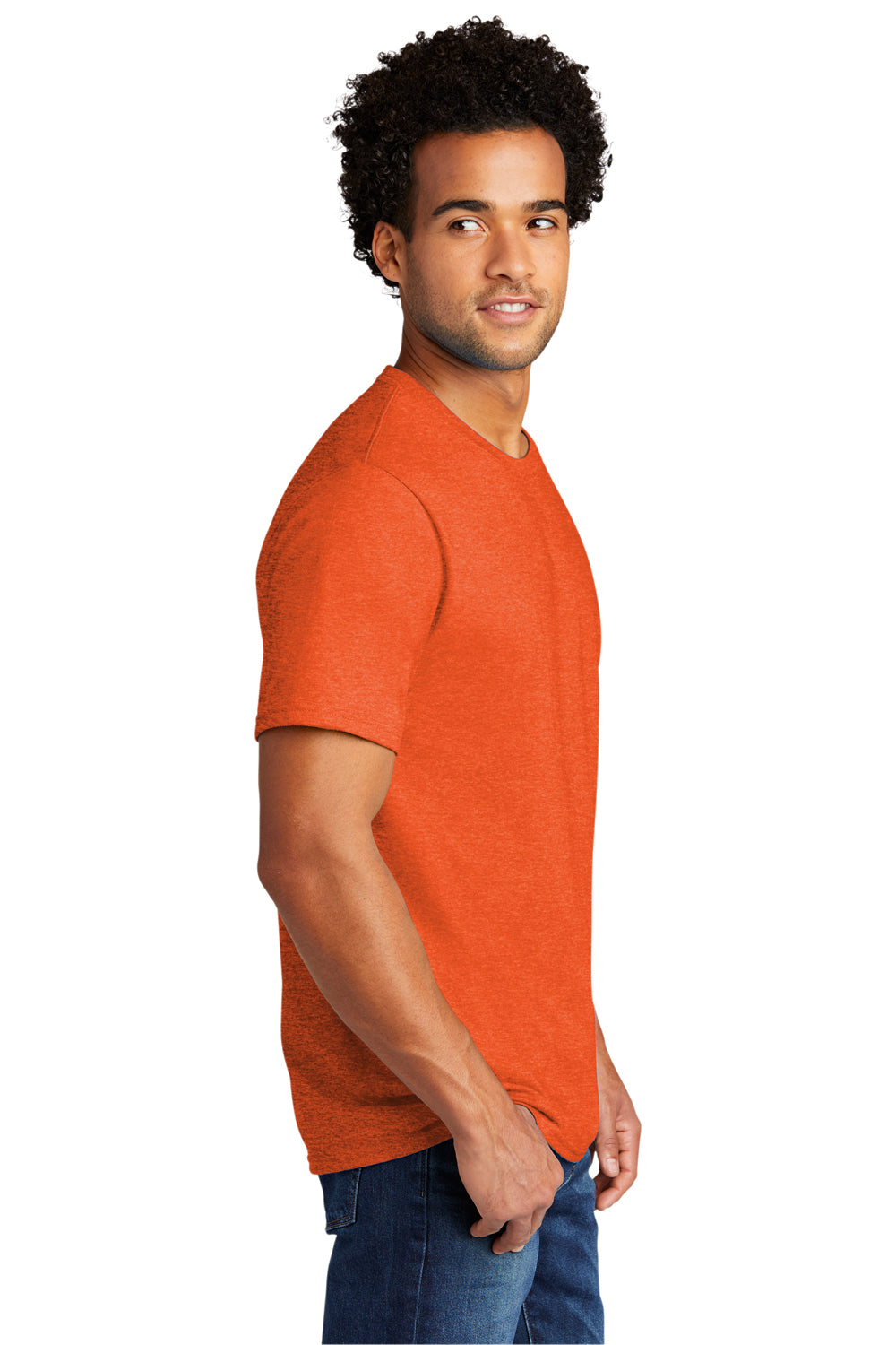 Port & Company PC330 Mens Short Sleeve Crewneck T-Shirt Heather Deep Orange Model Side