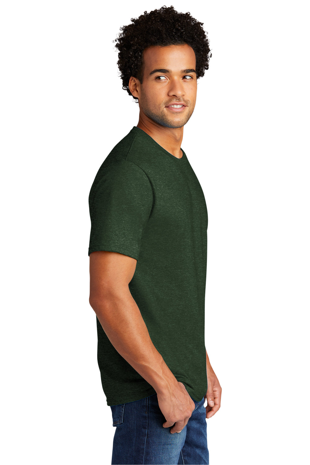 Port & Company PC330 Mens Short Sleeve Crewneck T-Shirt Heather Forest Green Model Side