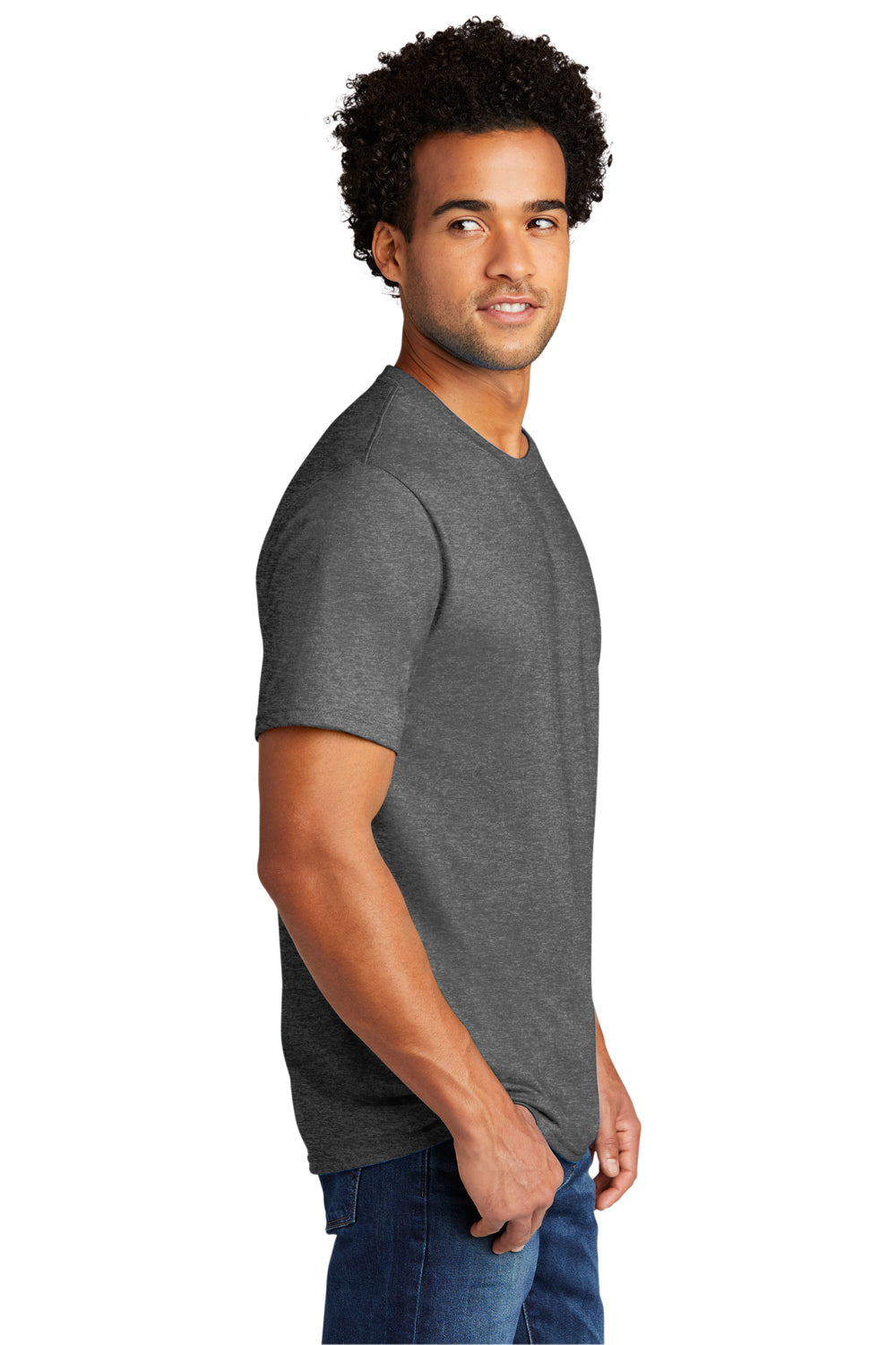 Port & Company PC330 Mens Short Sleeve Crewneck T-Shirt Heather Graphite Grey Model Side