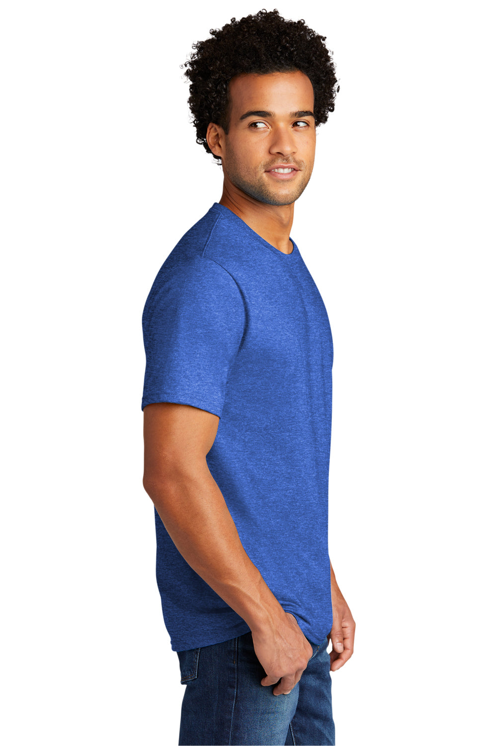 Port & Company PC330 Mens Short Sleeve Crewneck T-Shirt Heather Royal Blue Model Side