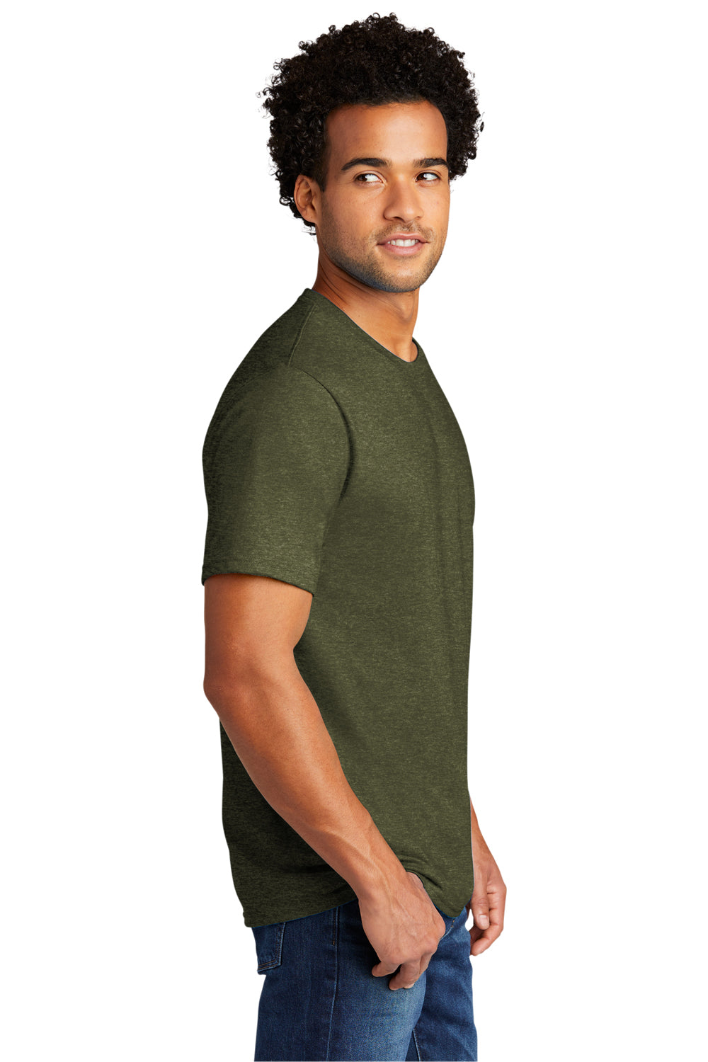 Port & Company PC330 Mens Short Sleeve Crewneck T-Shirt Heather Military Green Model Side